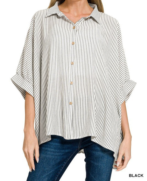 Woven Stripe Button Down Boxy Top