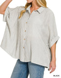 Woven Stripe Button Down Boxy Top