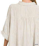 Woven Stripe Button Down Boxy Top