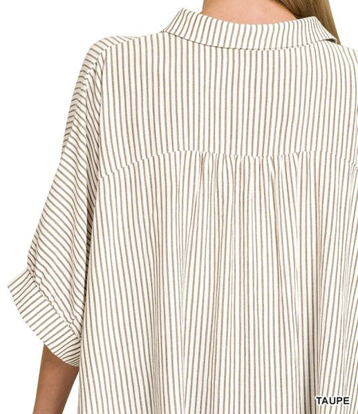 Woven Stripe Button Down Boxy Top