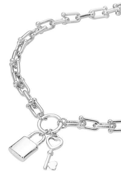 Chunky Metal Padlock Key Industrial Chain Necklace