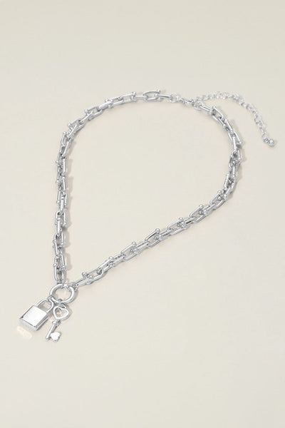 Chunky Metal Padlock Key Industrial Chain Necklace