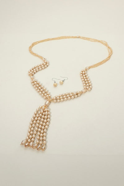 Pearl Beaded Tassel Long Necklace