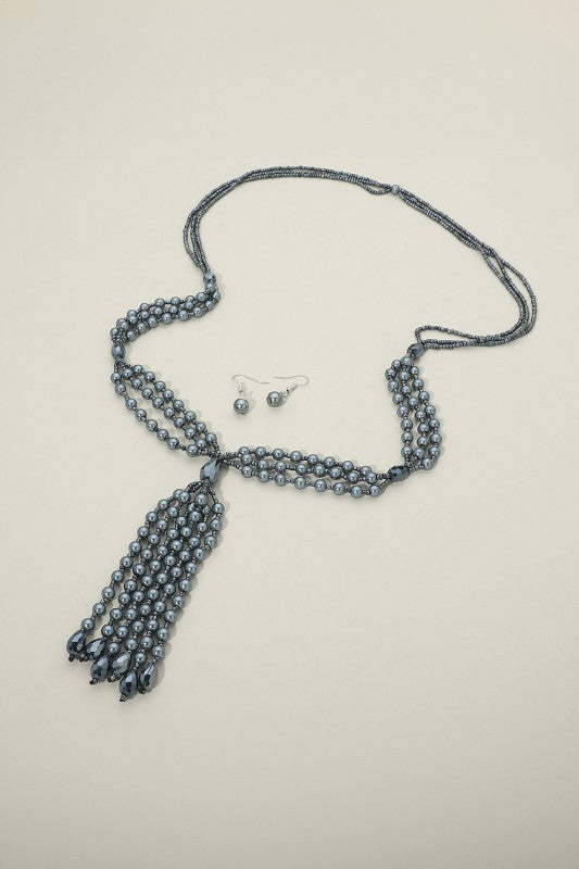 Pearl Beaded Tassel Long Necklace