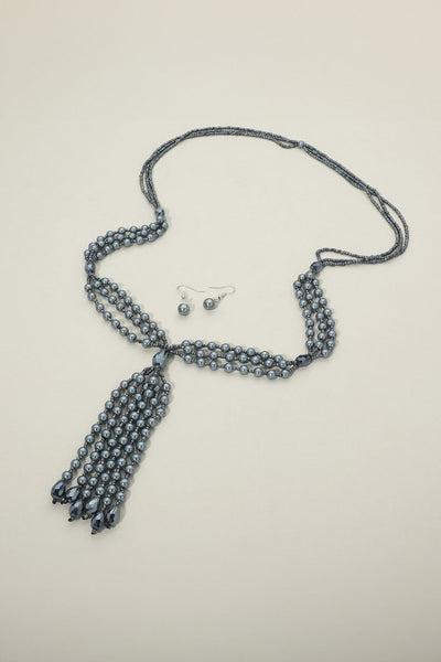 Pearl Beaded Tassel Long Necklace