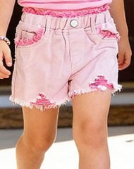 Girls Pink Distressed Denim Shorts