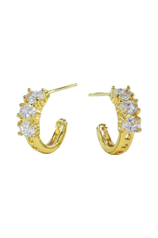 Triple Stone Cluster Mini Hoop Earrings