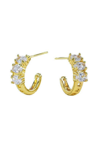 Triple Stone Cluster Mini Hoop Earrings