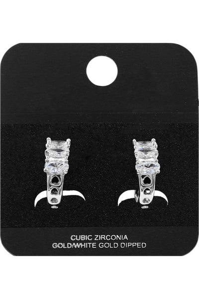 Triple Stone Cluster Mini Hoop Earrings