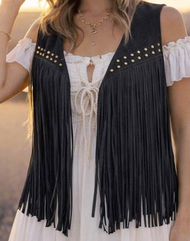 Western Studded Fringe Vest