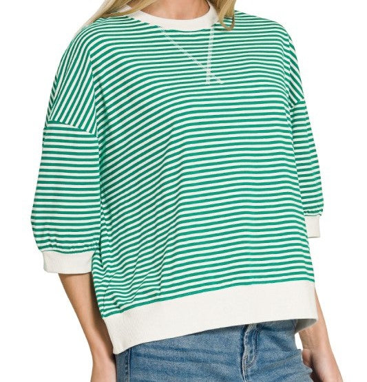 Striped Rib Banded Pullover