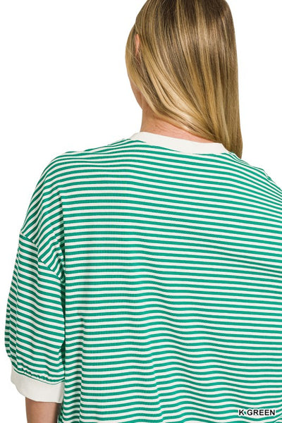 Striped Rib Banded Pullover
