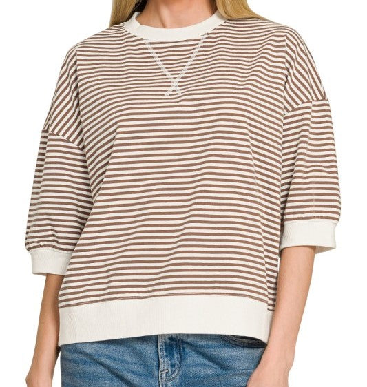 Striped Rib Banded Pullover
