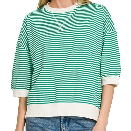 Striped Rib Banded Pullover