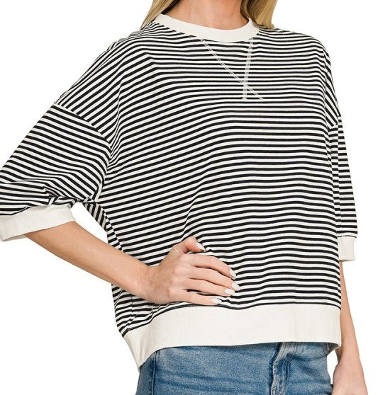 Striped Rib Banded Pullover