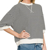 Striped Rib Banded Pullover