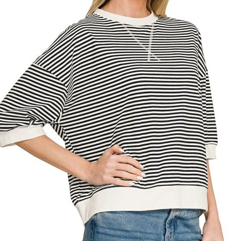 Striped Rib Banded Pullover