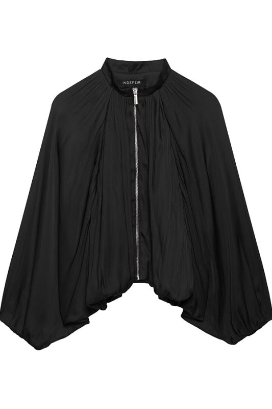 Pleated Batwing Bomber Jacket