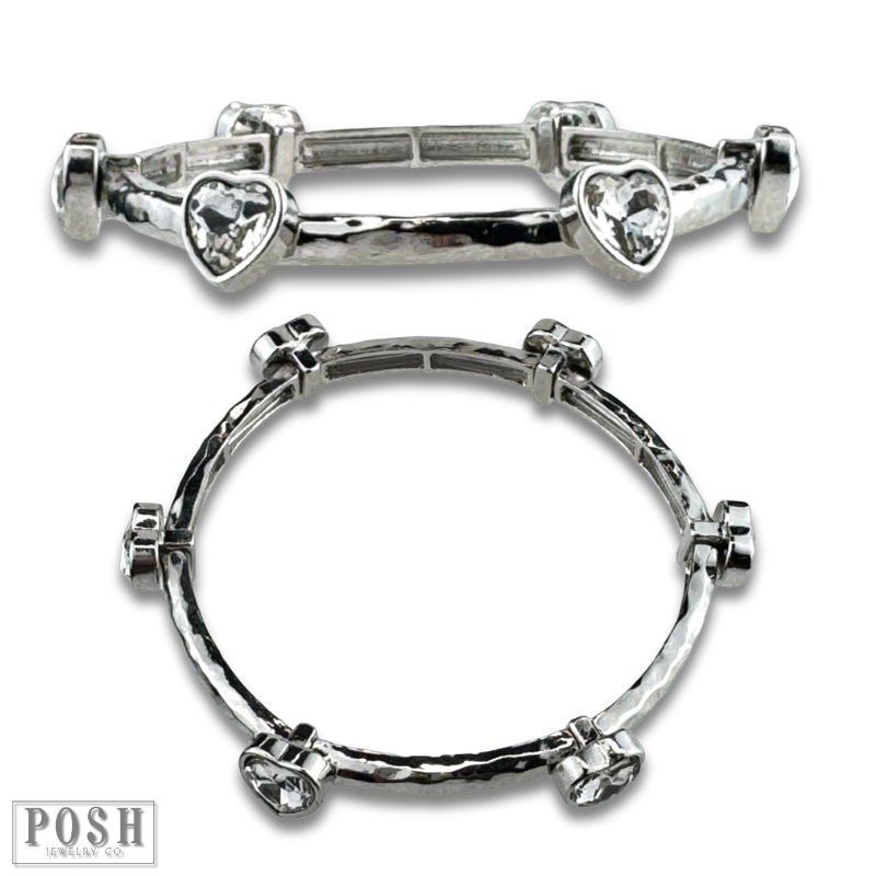 Rhinestone heart stretch bracelet