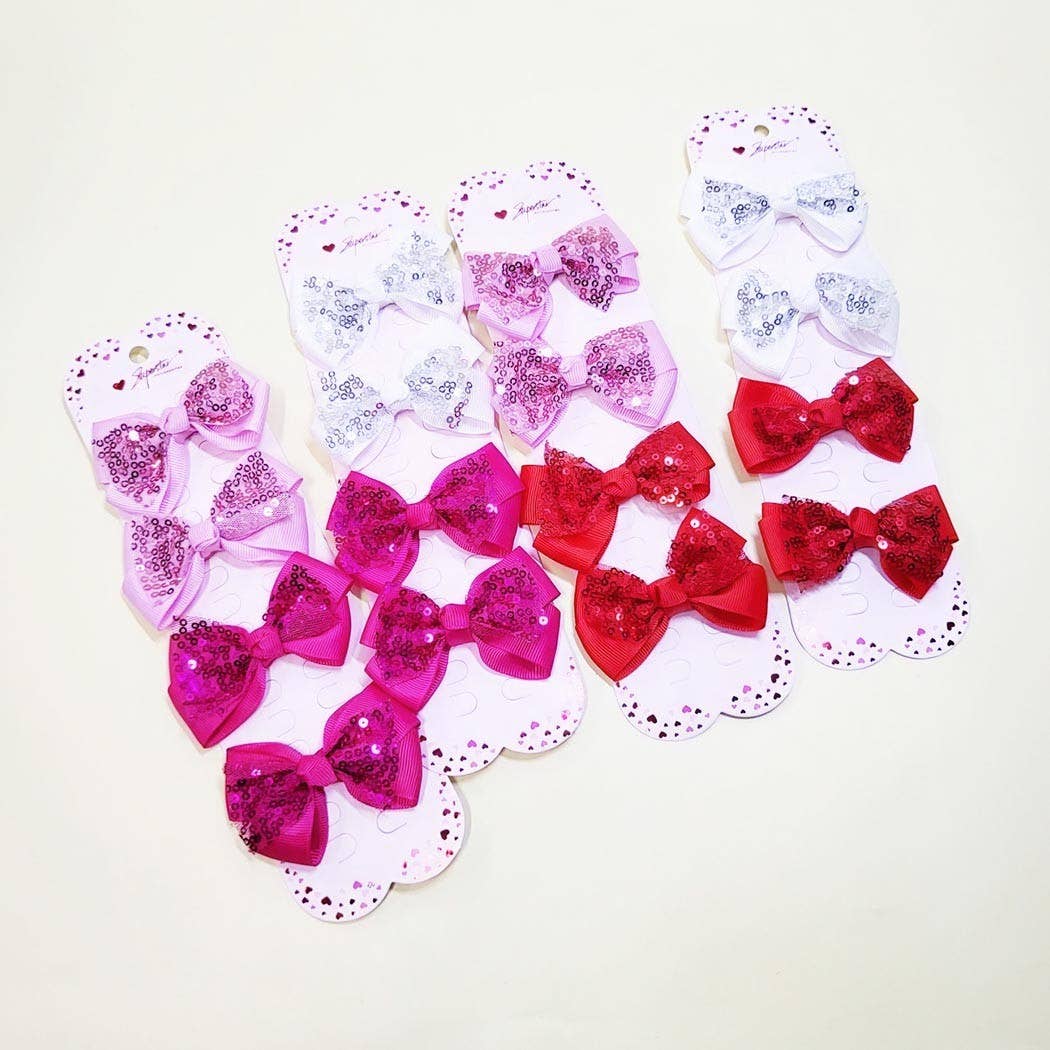 4 pcs Valentines Day Sequin Hair Bow Set