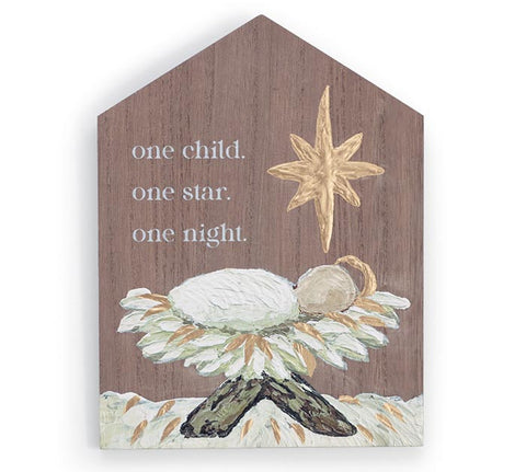 BABY JESUS WOODEN WALL HANGING.