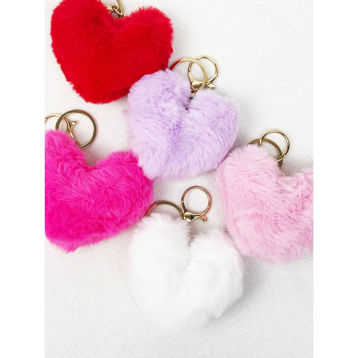 Heart Shape Faux Fur Pom Pom Keychain