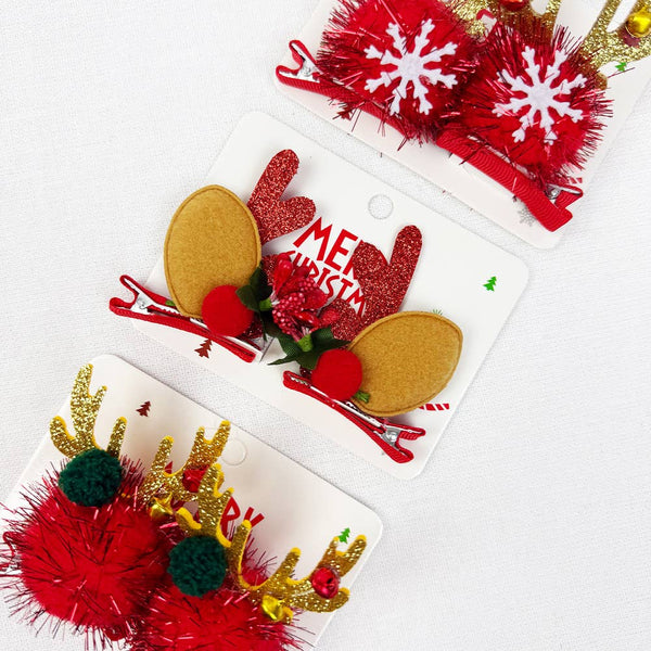 Plush and a Bow Christmas Hair Clip Set