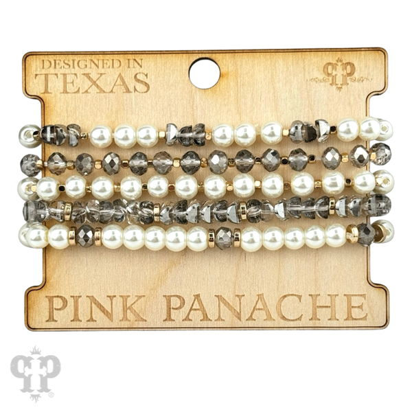 Pearl and faceted bracelet stack
