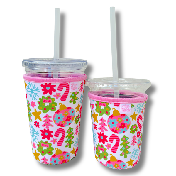 Coffee Cup Koozie - Pink Christmas-Iced Coffee Koozie