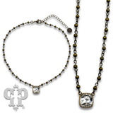 Austrian square crystal linked bead necklace, 12mm