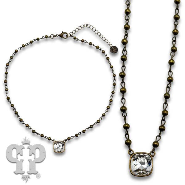 Austrian square crystal linked bead necklace, 12mm