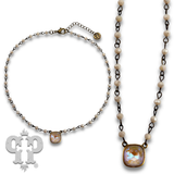 Austrian square crystal linked bead necklace, 12mm
