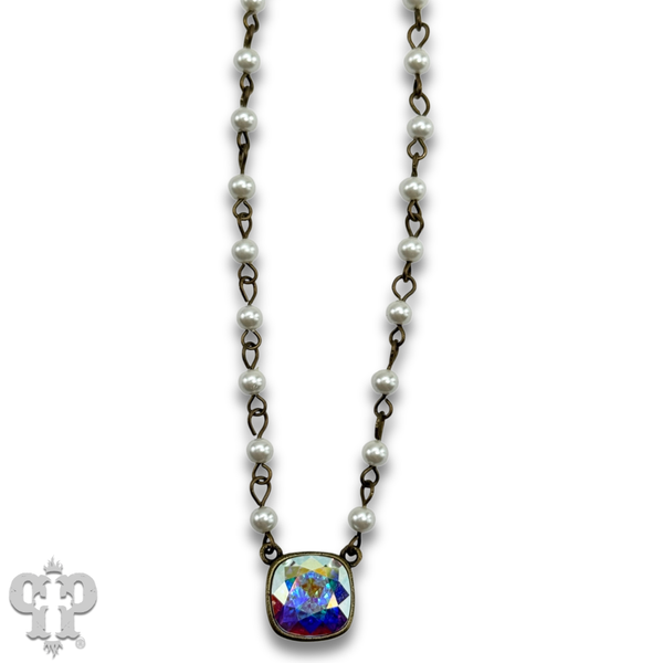 Austrian square crystal linked bead necklace, 12mm