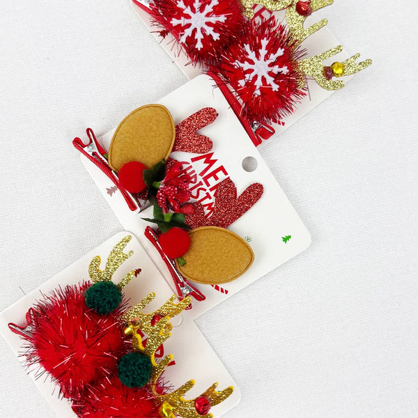 Plush and a Bow Christmas Hair Clip Set