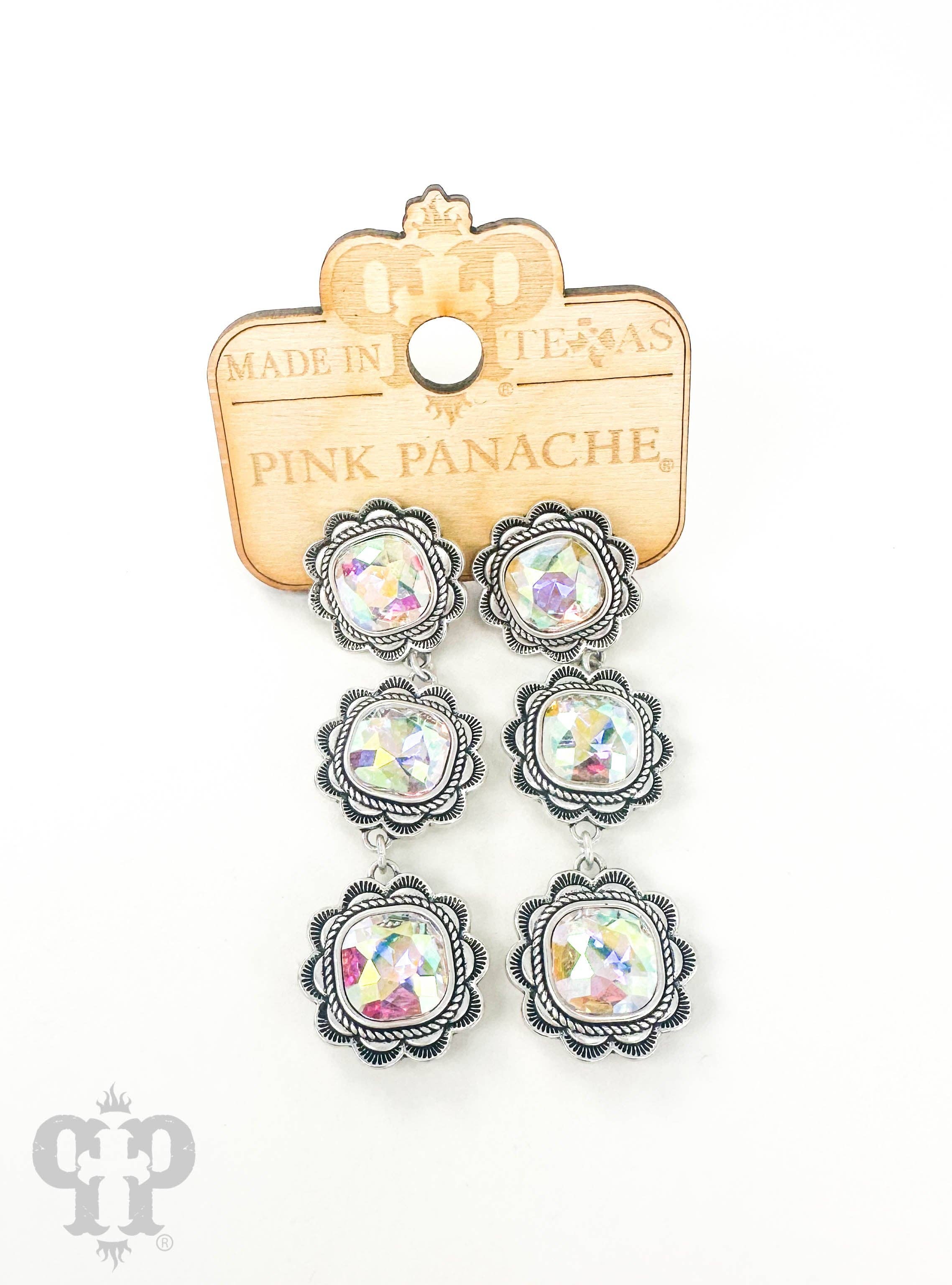 Ruffle edge crystal triple drop earring