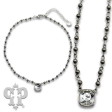 Austrian square crystal linked bead necklace, 12mm