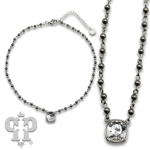 Austrian square crystal linked bead necklace, 12mm