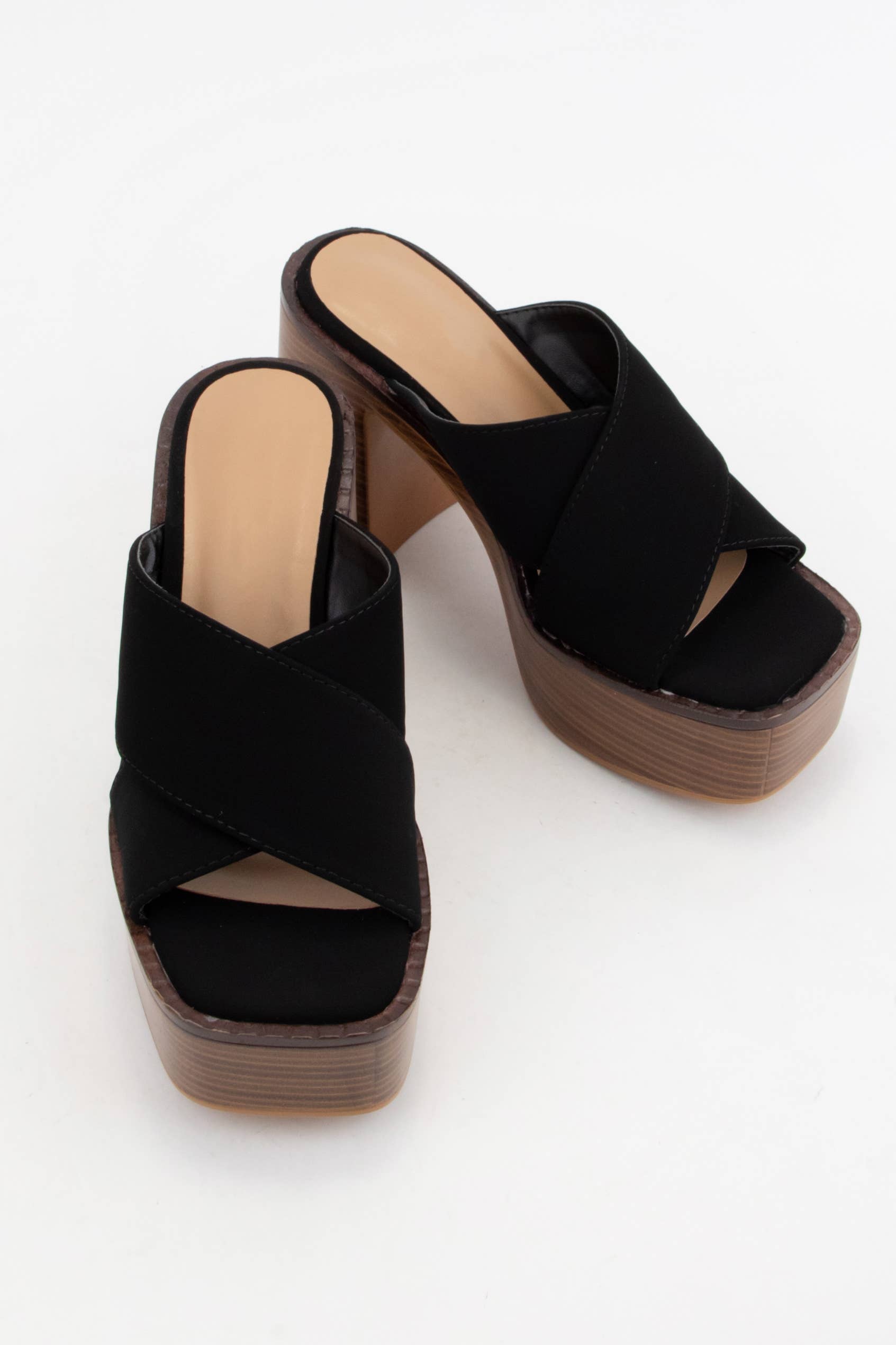 CROSS STRAP PLATFORM HEELS