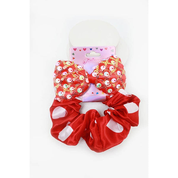 Heart Scrunchie and Sequins Ribbon Hair Clip