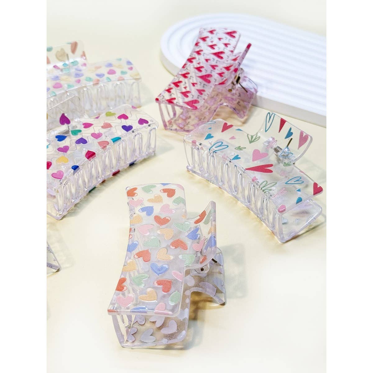 Assorted Heart Printed Hair Claw Clips