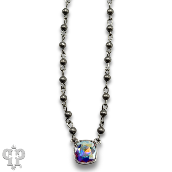 Austrian square crystal linked bead necklace, 12mm