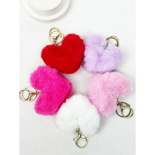 Heart Shape Faux Fur Pom Pom Keychain