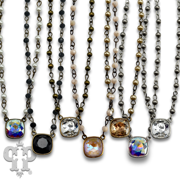 Austrian square crystal linked bead necklace, 12mm