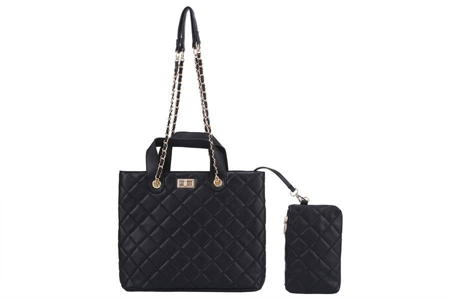 Quilted 2 Pc Faux Leather Shoulder Handbag