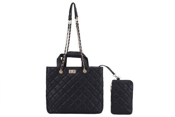 Quilted 2 Pc Faux Leather Shoulder Handbag