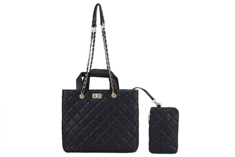 Quilted 2 Pc Faux Leather Shoulder Handbag