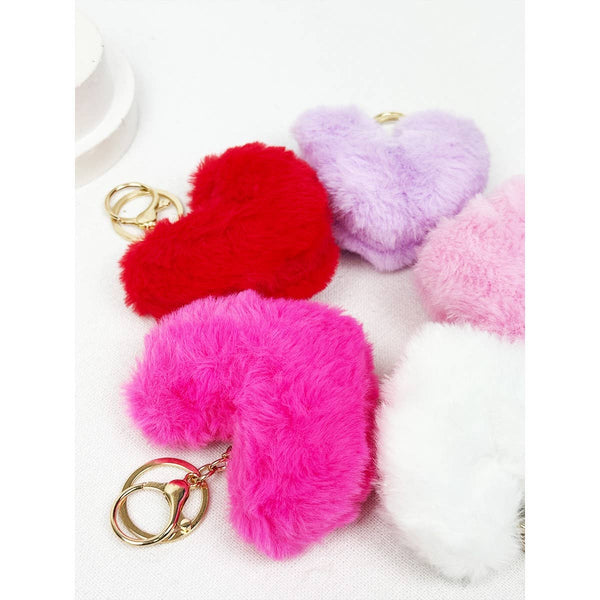 Heart Shape Faux Fur Pom Pom Keychain