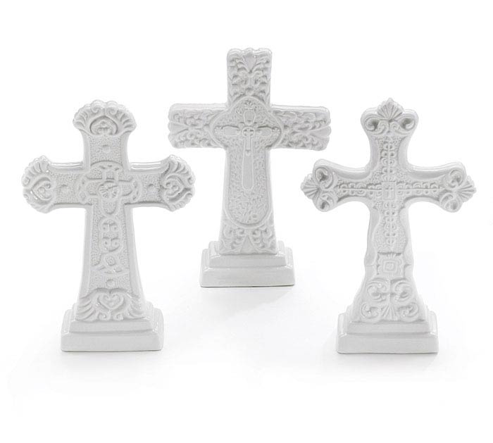 WHITE CERAMIC CROSS SET