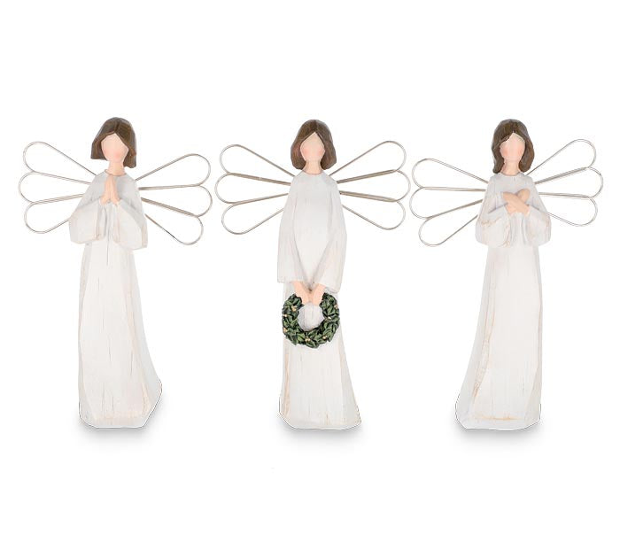 CREAM RESIN ANGELS WITH WIRED WINGS