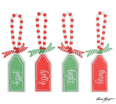 WOOD TAG WITH CHRISTMAS WORDS ORNAMENTS